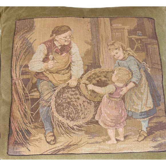 Vintage French Country Tapestry Throw Pillows Set of 3 Country Life Handmade - Picture 4 of 16